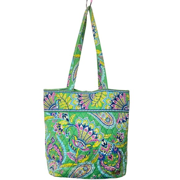 Vera Bradley Paisley Floral Quilted Tote Bag With Green Blue  Pink & Yellow - Picture 2 of 10